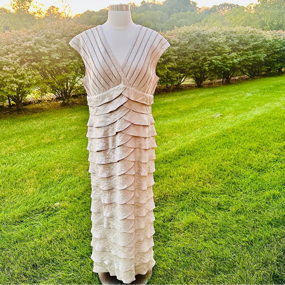 David’s Bridal Tiered Champagne Gold Shimmer Gown - Picture 3 of 15